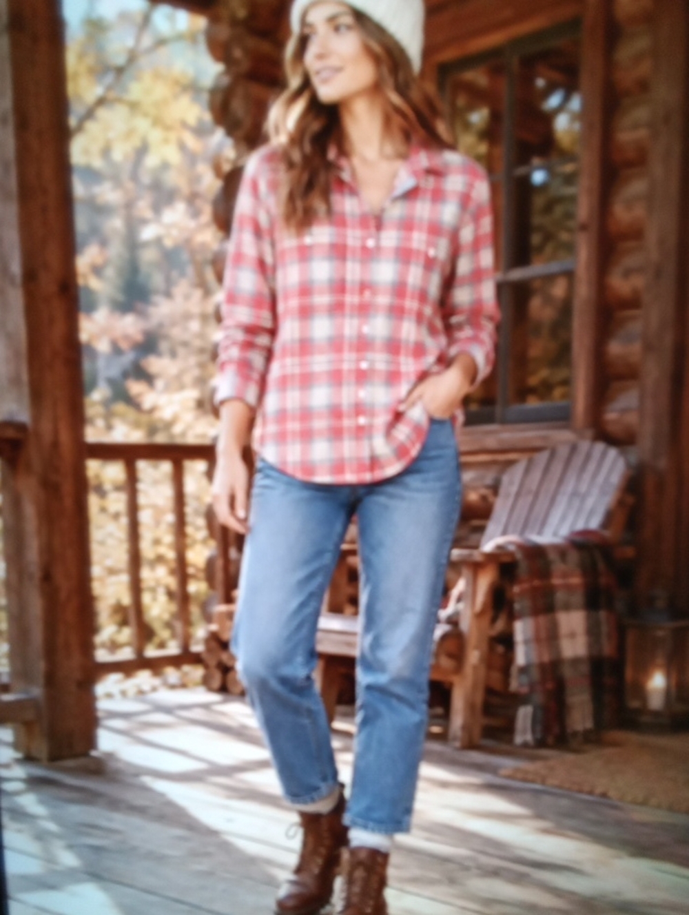 Feherty Womens Organic Cotton Plaid Button Down Shirt Cottage Cabincore M